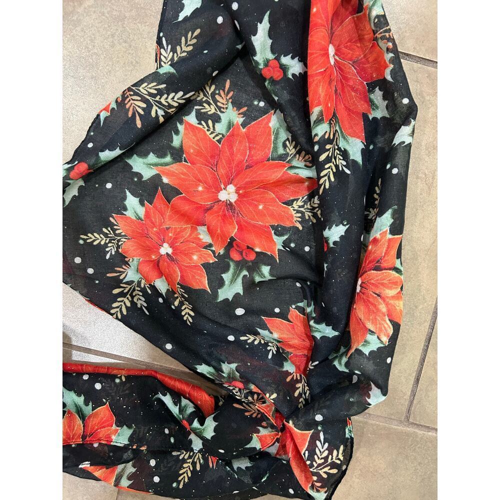 Poinsettia Sheer Lightweight Infinity Scarf - Picture 2 of 6